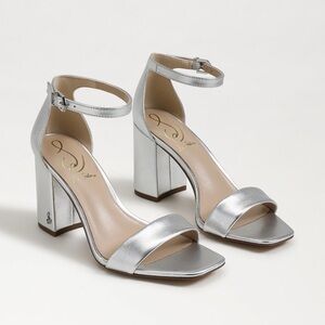 Sam Edelman ‘Daniella’ Elegant Silver Metallic Leather Block Heel Sandals